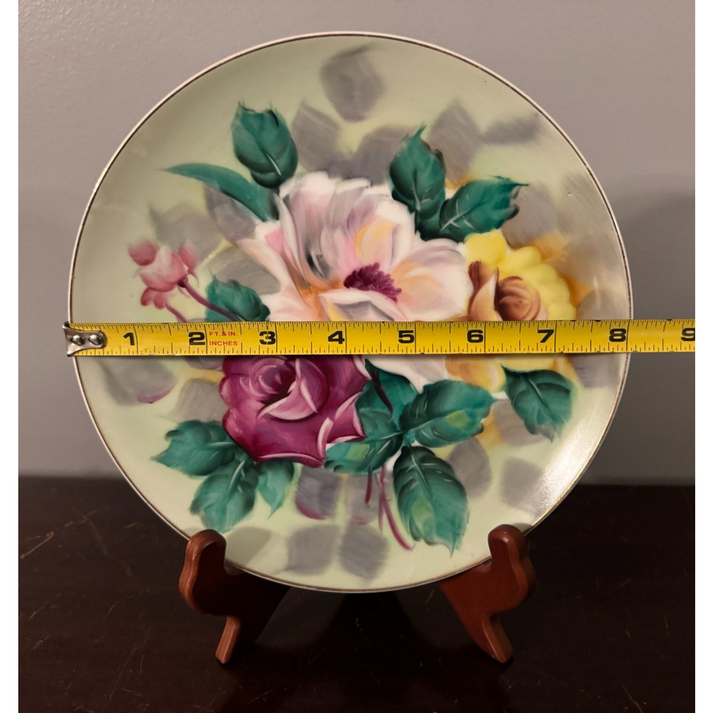 Lefton China Hand Painted Floral Plate 60408 Pink Yellow Rose 8" Japan Vintage - Picture 5 of 6